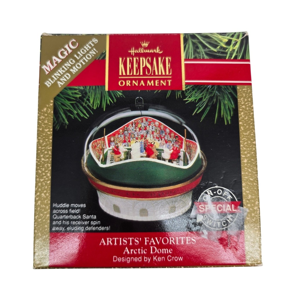 Hallmark Keepsake 1991 Arctic Dome Football Santa Magic Motion Ornament Ken Crow
